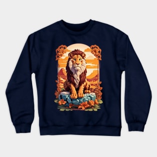 Lion sitting on a rock at sunset Disney 3D art floral design Crewneck Sweatshirt